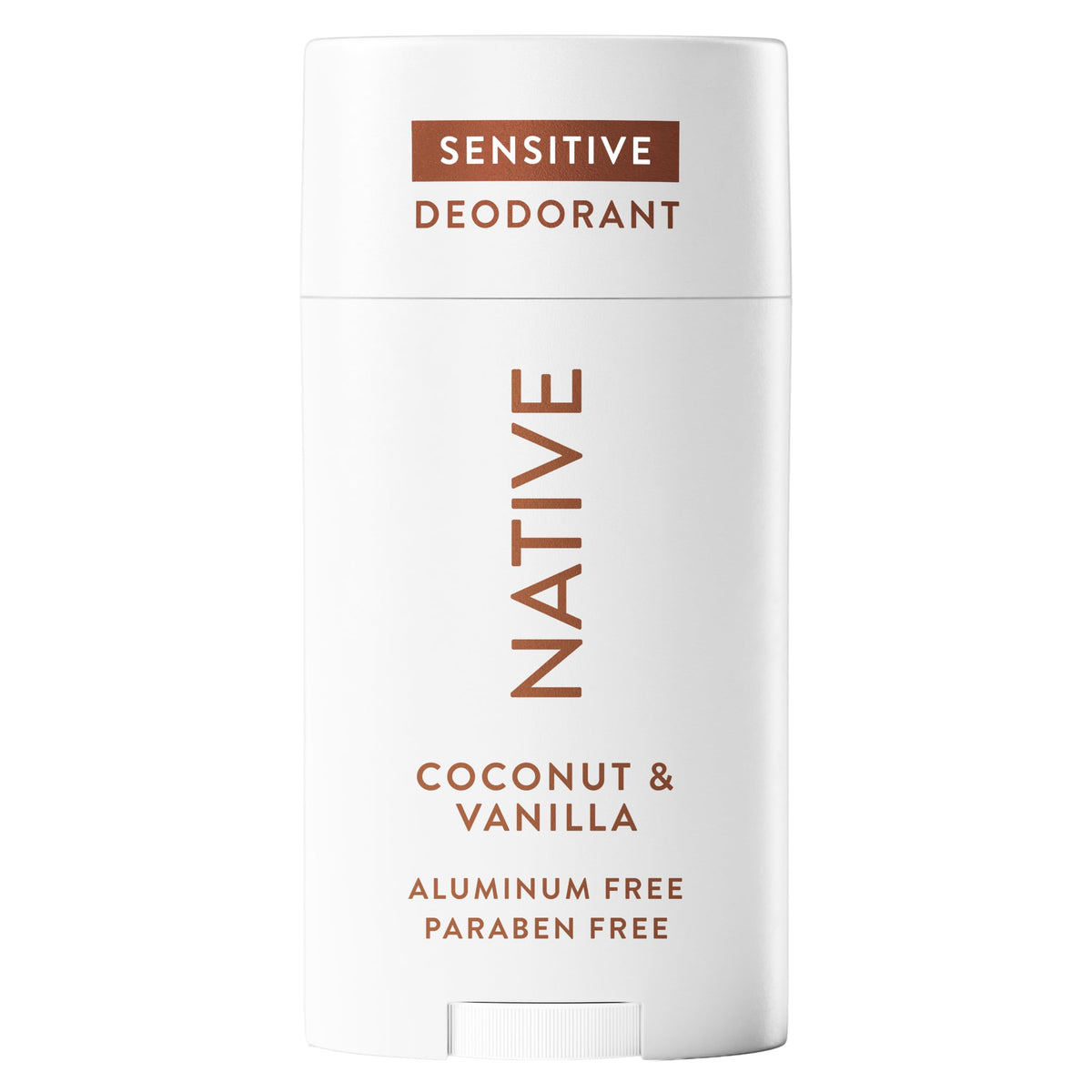 Native Sensitive Deodorant in Coconut & Vanilla scent, aluminum and paraben-free, featuring original packaging.