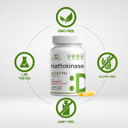 Nattokinase Supplement with Bromelain in official packaging, GMO-free, gluten-free, and lab tested. Available at Curat Cart.