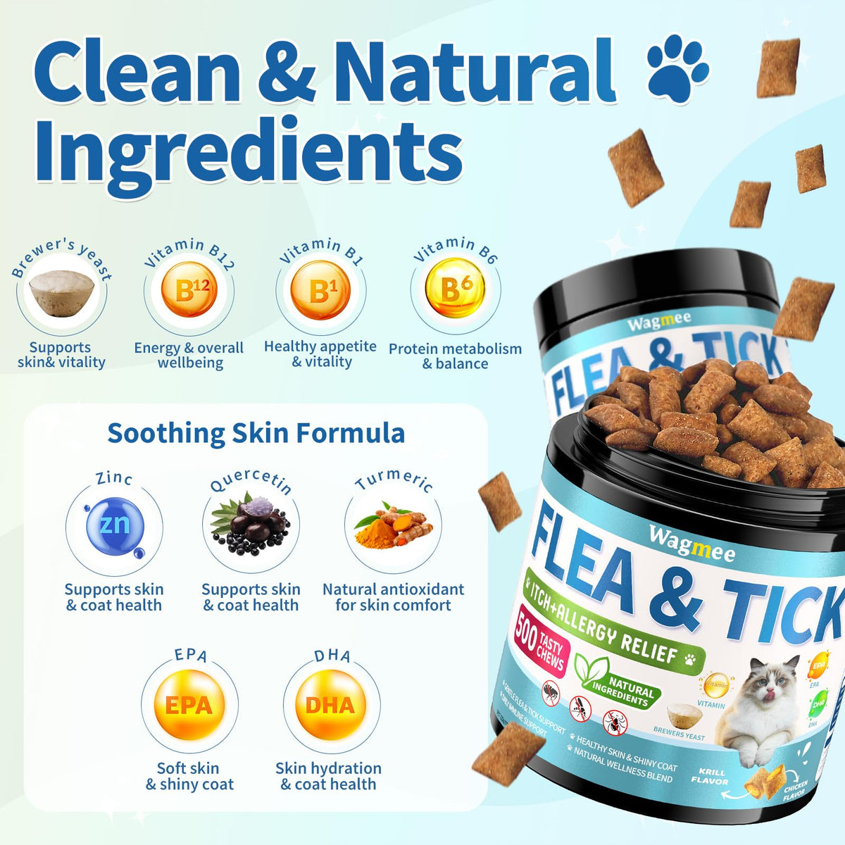 Natural Cat Flea Treatment Chewables, specially curated by Curat Cart, promote skin health and vitality for your pet.