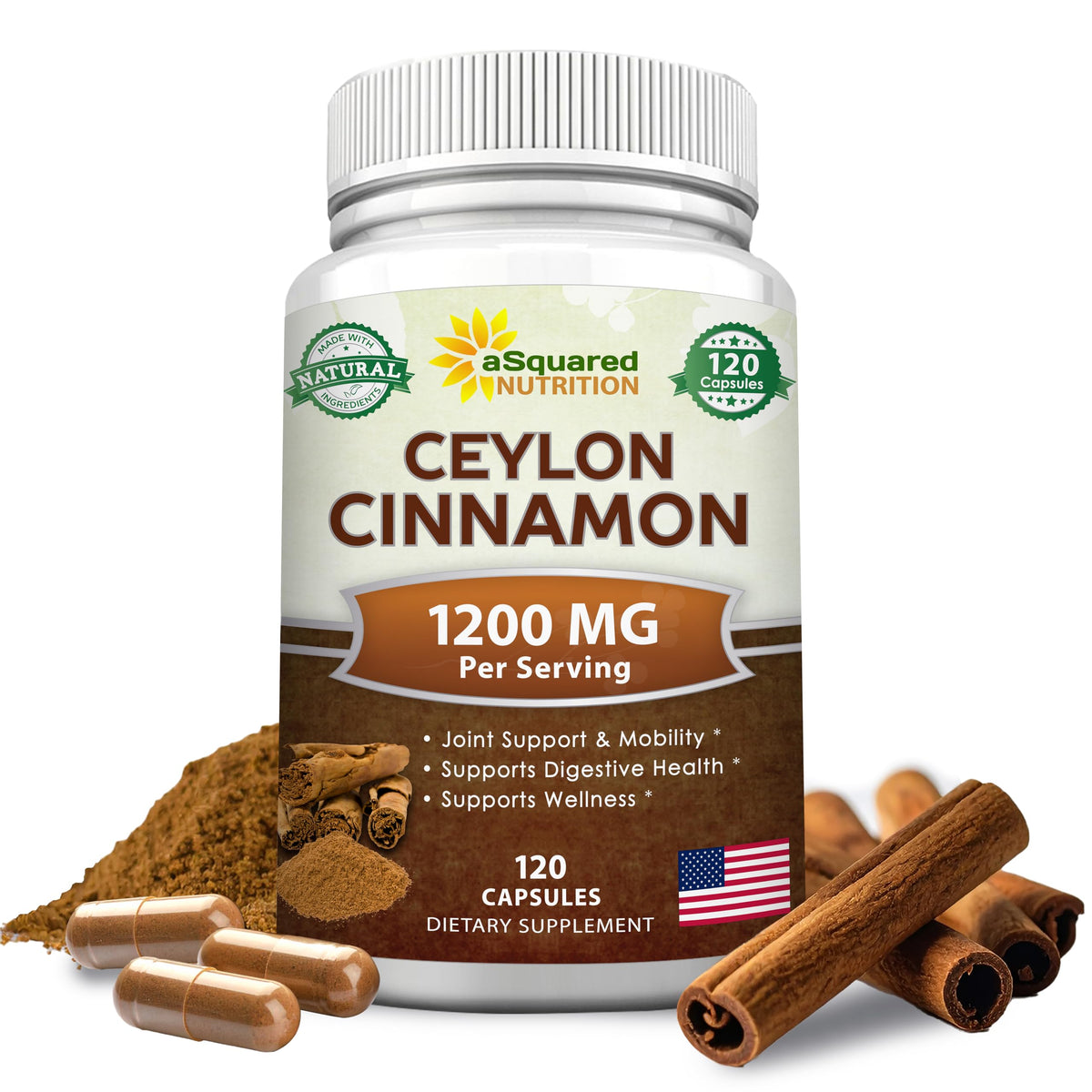 Premium imported Natural Ceylon Cinnamon Extract in capsule form, supports joint and digestive health. Available at Curat Cart.