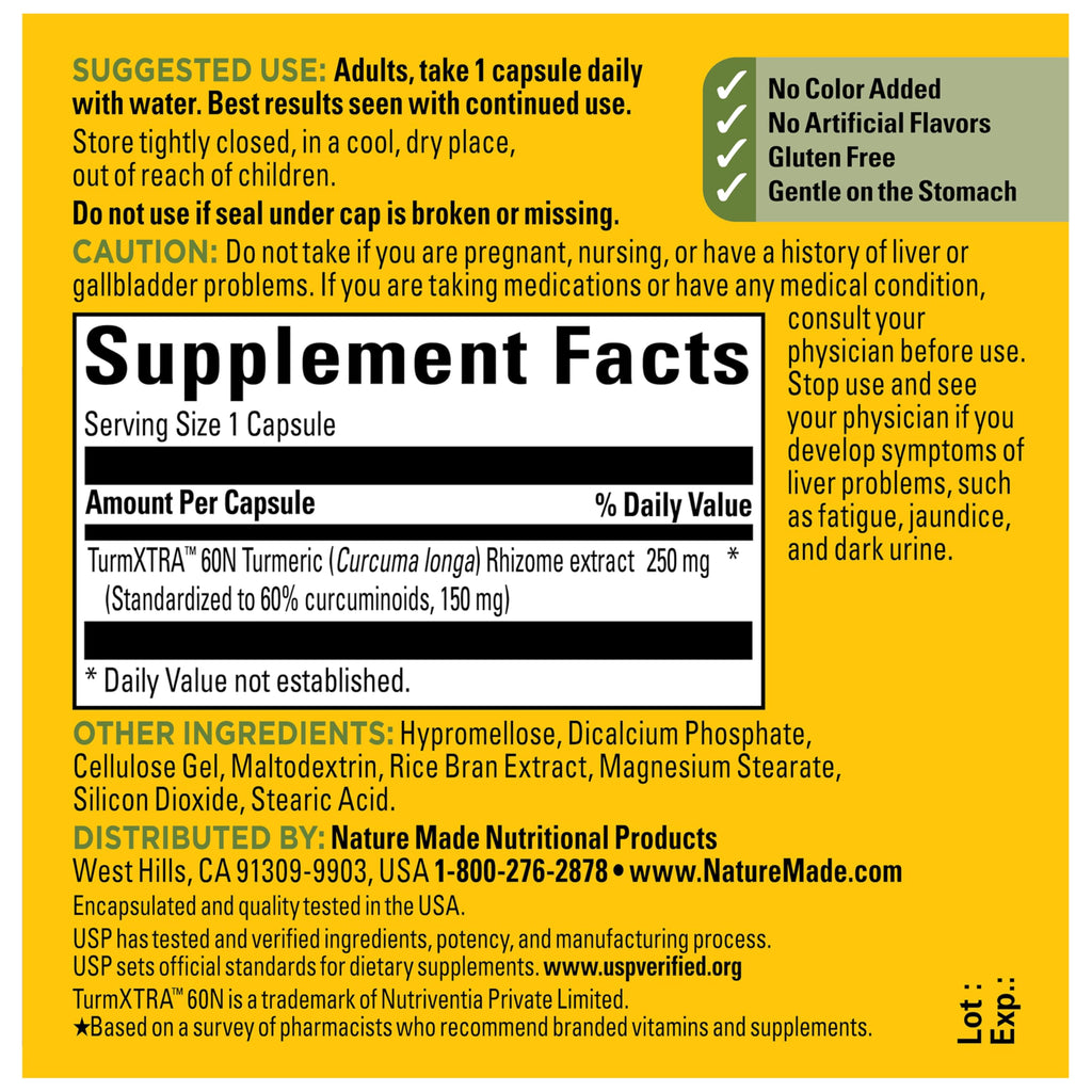 Nature Made Turmeric Curcumin Supplement offers 100% authentic ingredients, available in India at Curat Cart. Experience premium quality.