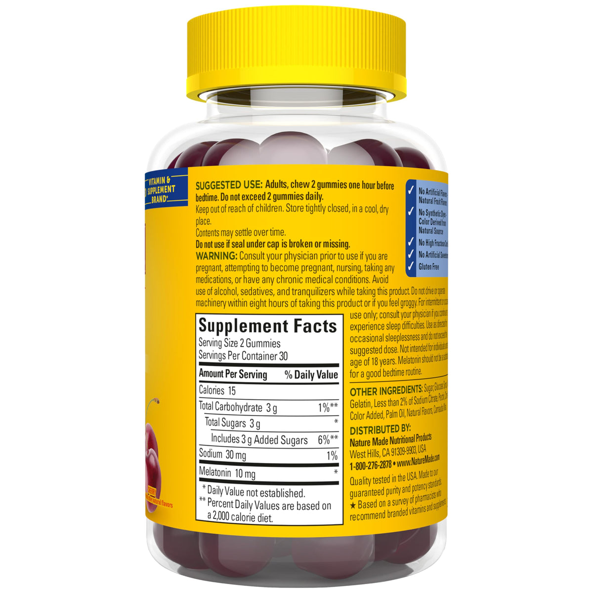 Nature Made Melatonin Gummies in official packaging, promoting sleep support with high-quality ingredients. Available at Curat Cart.