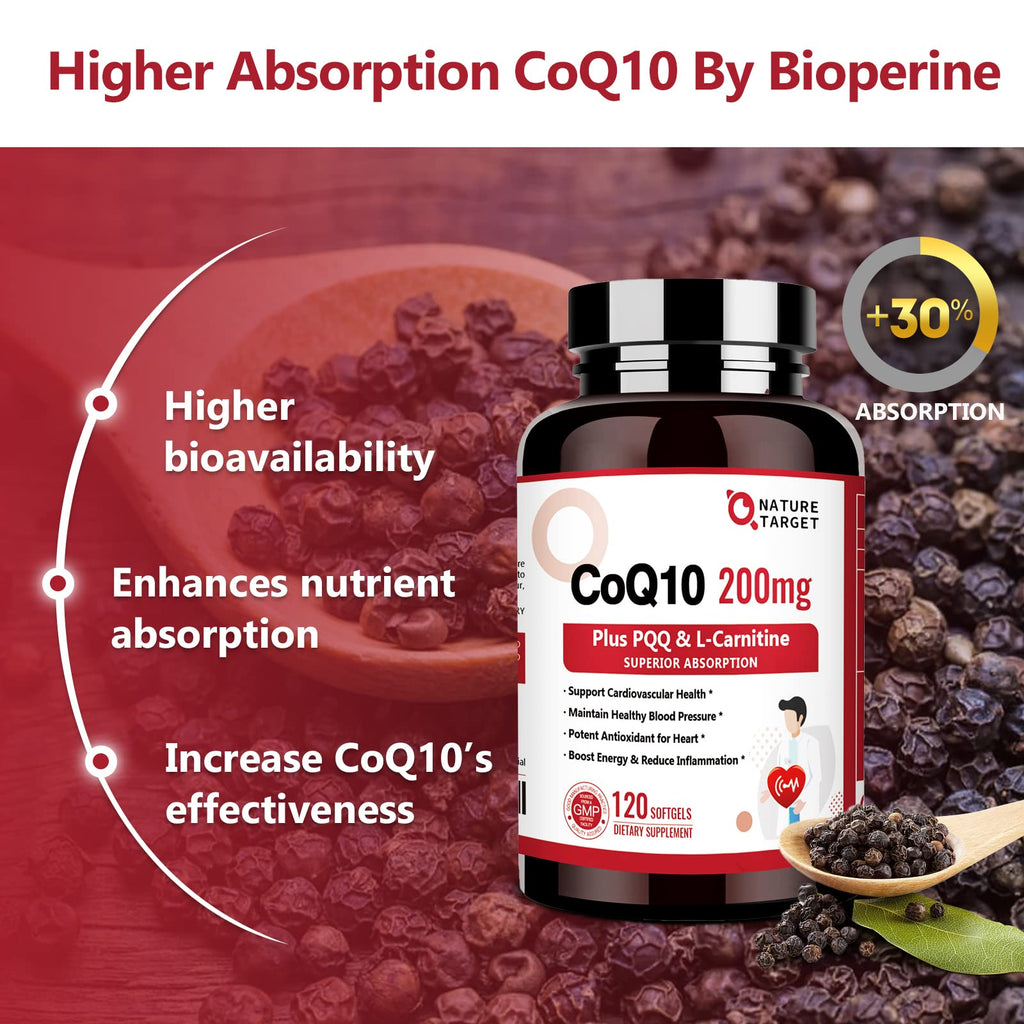 NATURE TARGET CoQ10 with PQQ and L-Carnitine offers enhanced absorption, a premium import now available at Curat Cart.