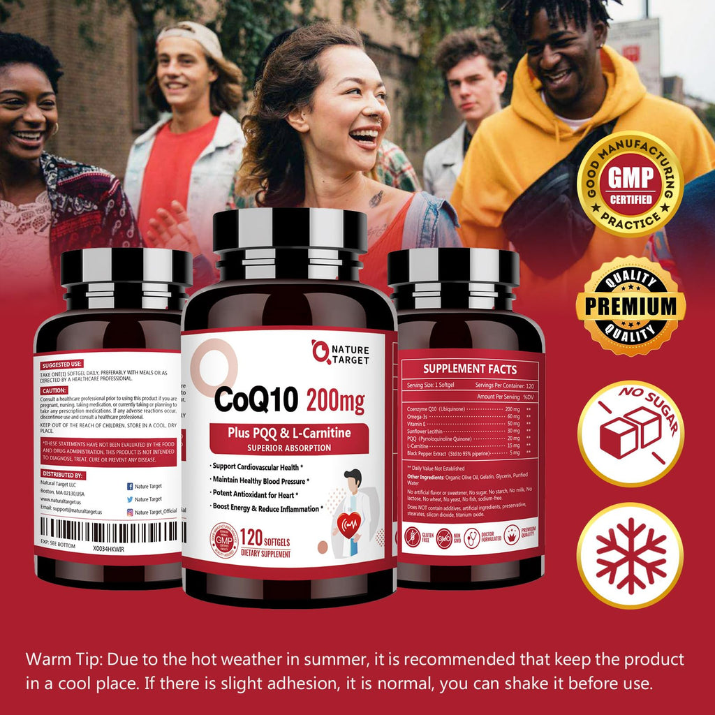 NATURE TARGET CoQ10 with PQQ L-Carnitine, 100% Authentic, supports heart health. Available in India at Curat Cart.