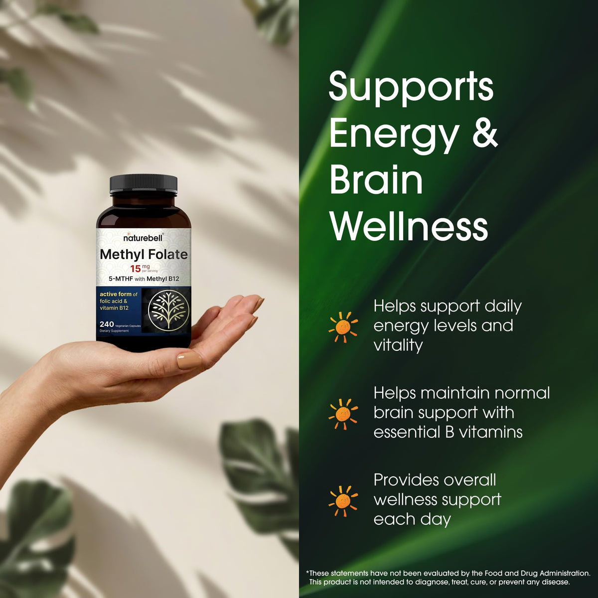 NatureBell Methyl Folate offers energy and brain wellness support, exclusively curated by Curat Cart for discerning consumers in India.