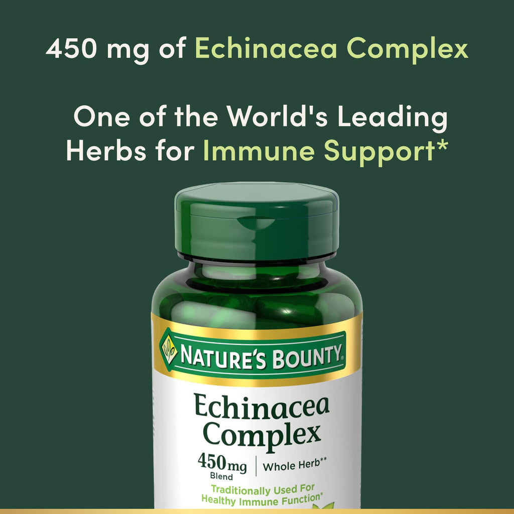 Nature's Bounty Echinacea Complex in high-quality packaging, supporting immune function. Available at Curat Cart.