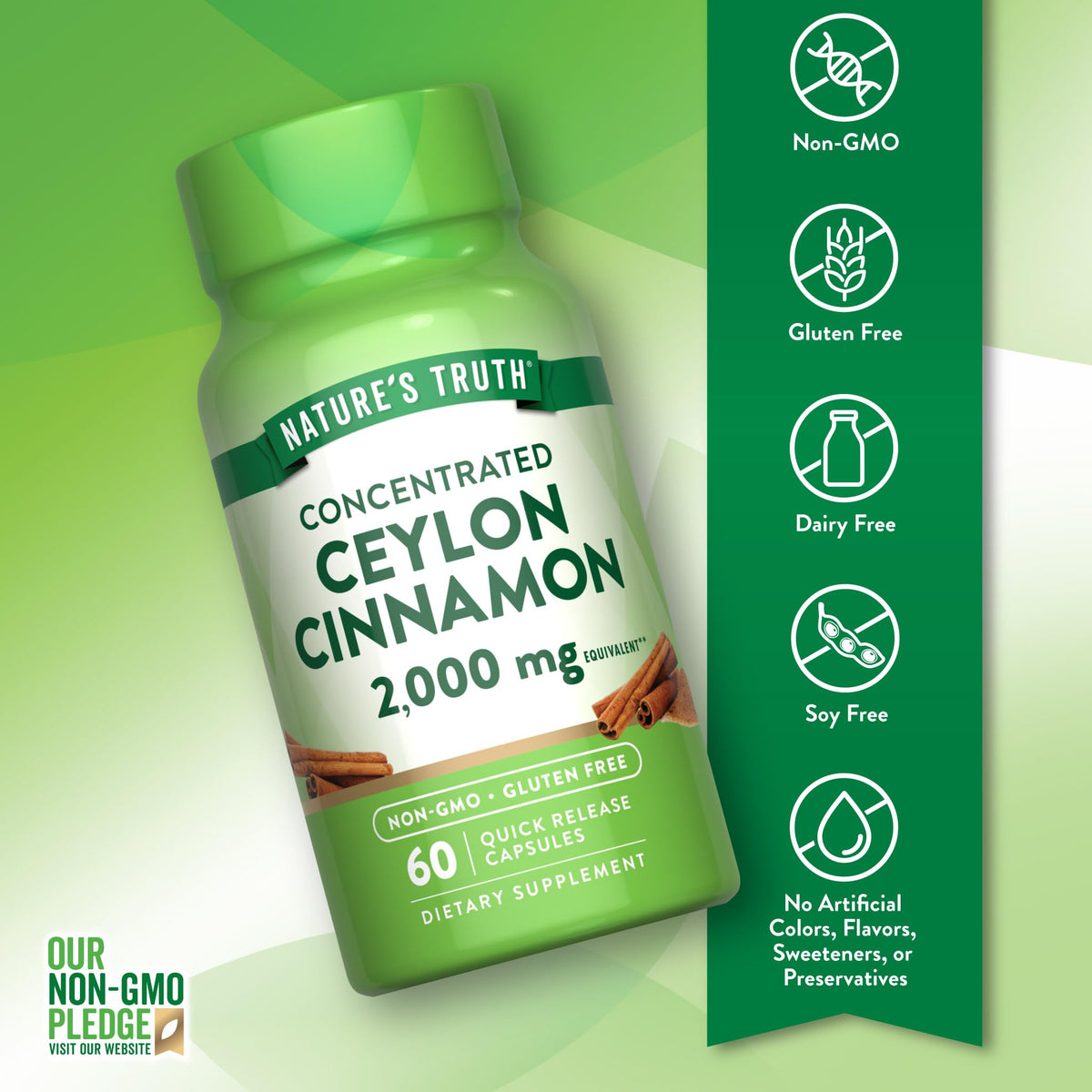 Nature's Truth Ceylon Cinnamon Capsules in high-quality packaging, offering 2000 mg per serving. Available at Curat Cart.