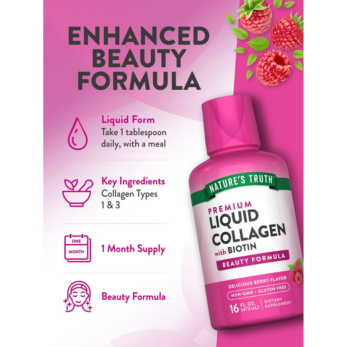 Nature's Truth Liquid Collagen with Biotin offers a delicious berry flavor. Perfect for daily use, enhance your beauty routine at Curat Cart.