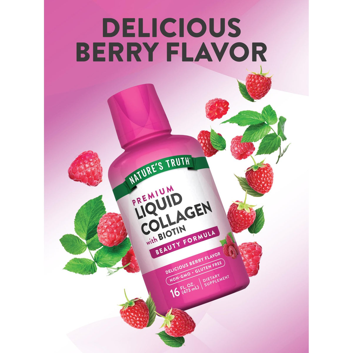 Nature's Truth Liquid Collagen with Biotin in delicious berry flavor, a premium import available at Curat Cart.