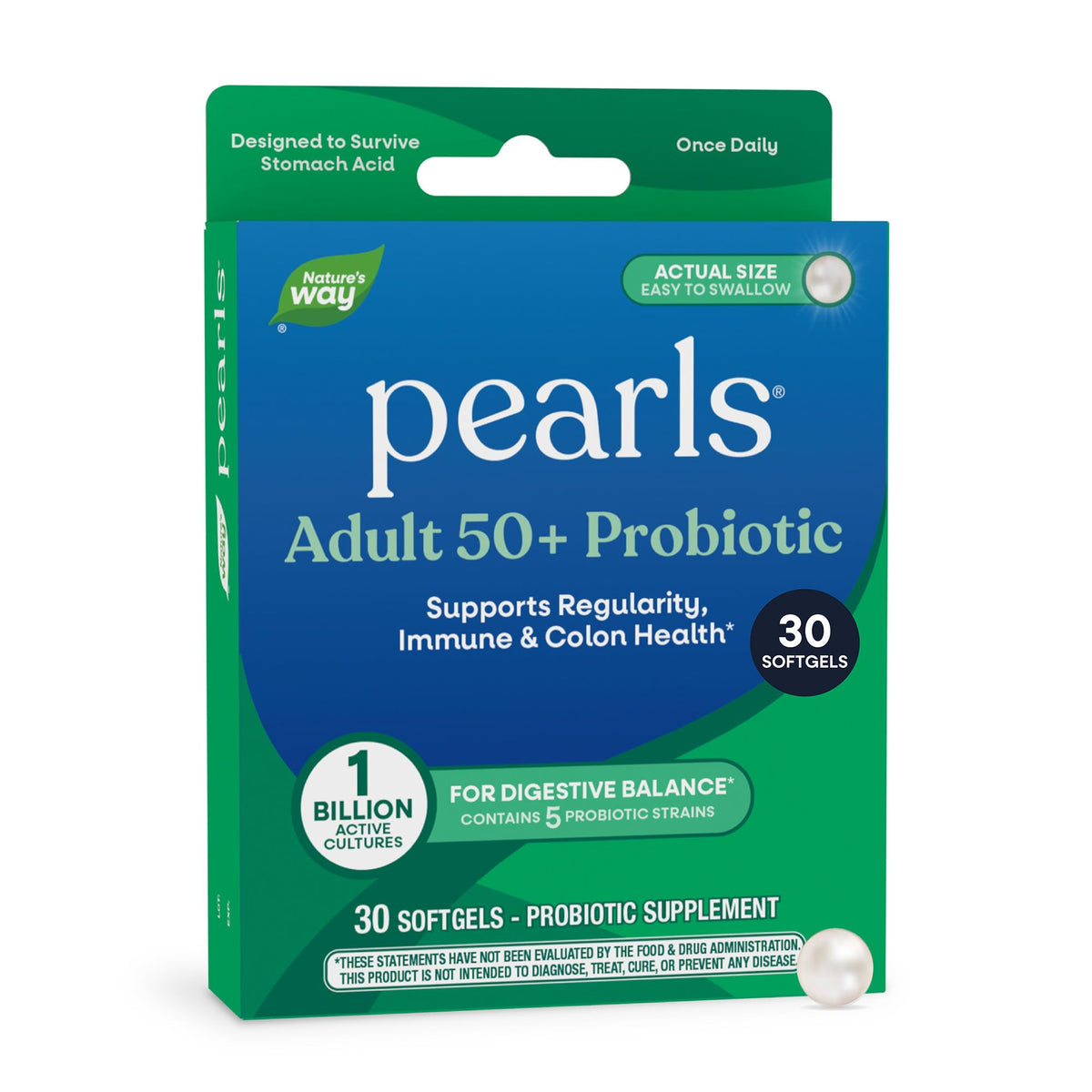Nature's Way Pearls Probiotic 50+ supports digestive balance with 1 billion active cultures. Premium import available at Curat Cart.