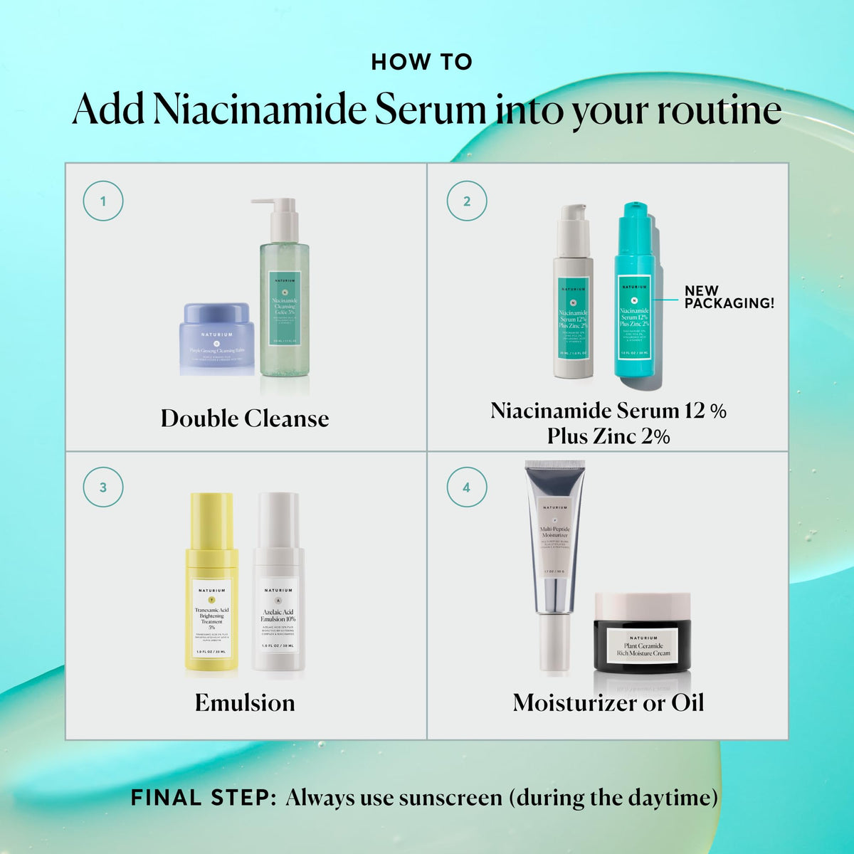 Premium imported Naturium Niacinamide Serum with Zinc, showcasing its effective skincare routine steps.