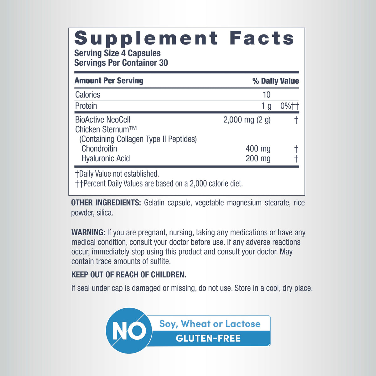 NeoCell Joint Complex Supplement label showcasing essential ingredients. Specially curated by Curat Cart for premium health benefits.