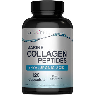 NeoCell Marine Collagen Peptides Capsules | 120 Pills | with Hyaluronic Acid | Plus Vitamin C | for Women and Men