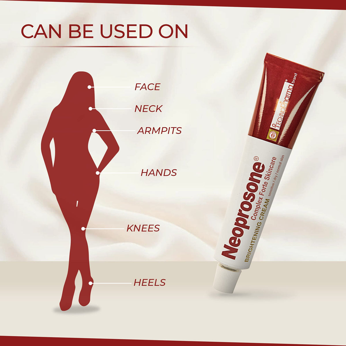 Neoprosone Skin Brightening Cream, ideal for face, neck, and more. Verified by CuratCart for quality assurance.