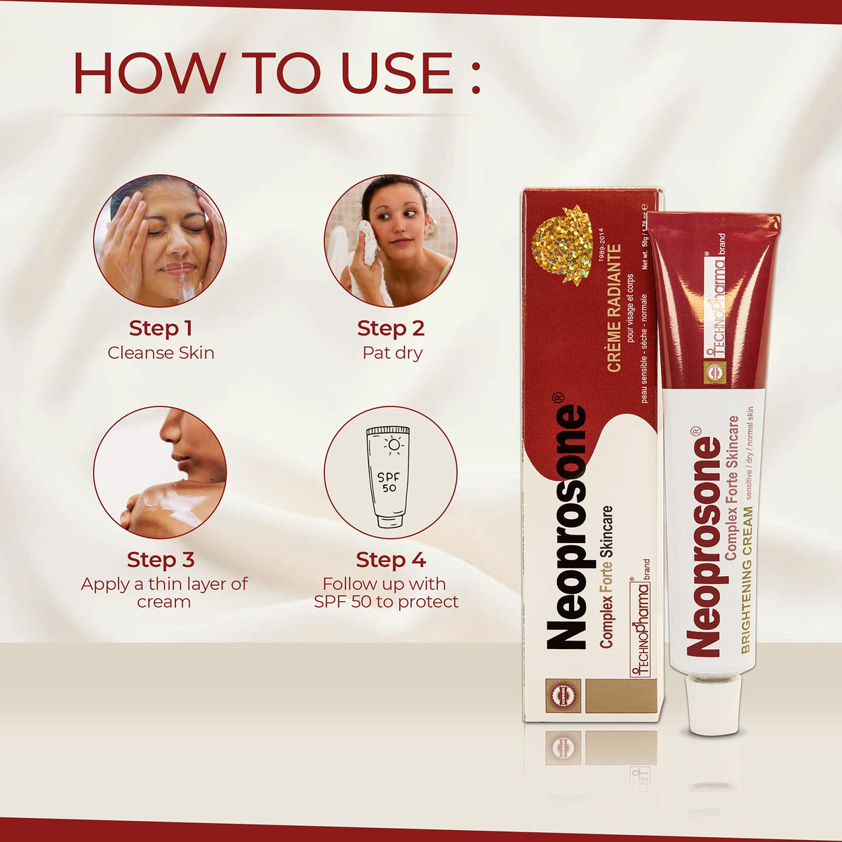 Neoprosone Skin Brightening Cream available in India. Order online for a radiant complexion and sun protection.