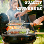 Nesting Grill Basket Set in use with vibrant vegetables, showcasing high-quality finish and durability. Available at Curat Cart.