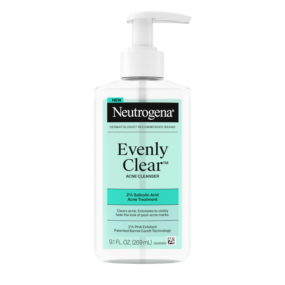 Neutrogena Evenly Clear Acne Cleanser, a premium import with 2% Salicylic Acid, available at Curat Cart for acne treatment.