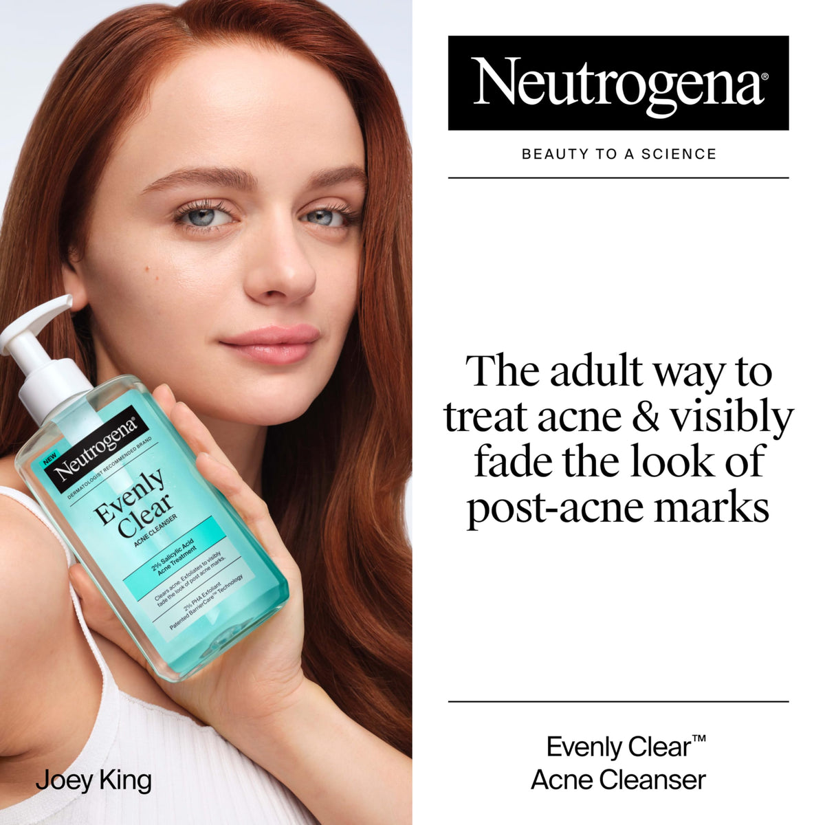Neutrogena Evenly Clear Acne Cleanser offers effective treatment for acne and post-acne marks. 100% Authentic, available at Curat Cart.