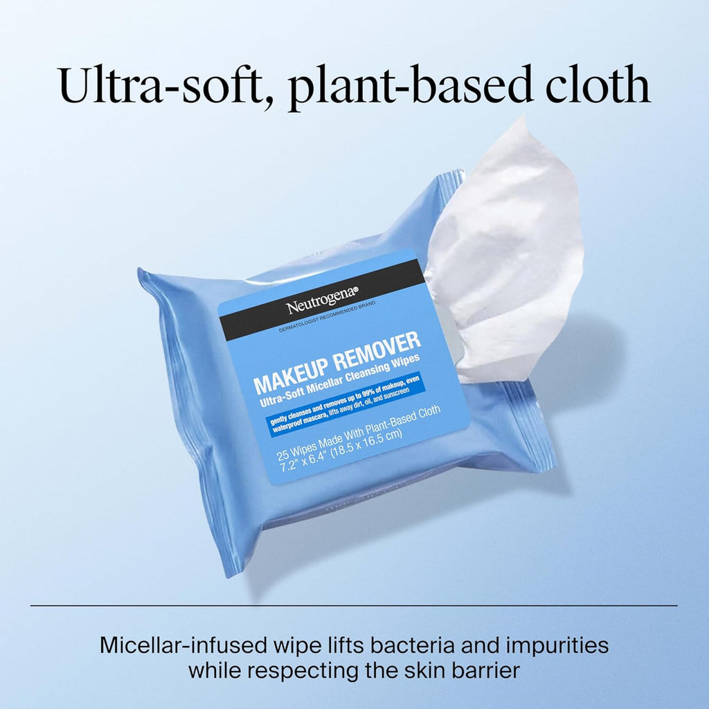 Neutrogena Makeup Remover Wipes - Front Packaging & Bottle View | buy 100% authentic product online in India via Curat Cart