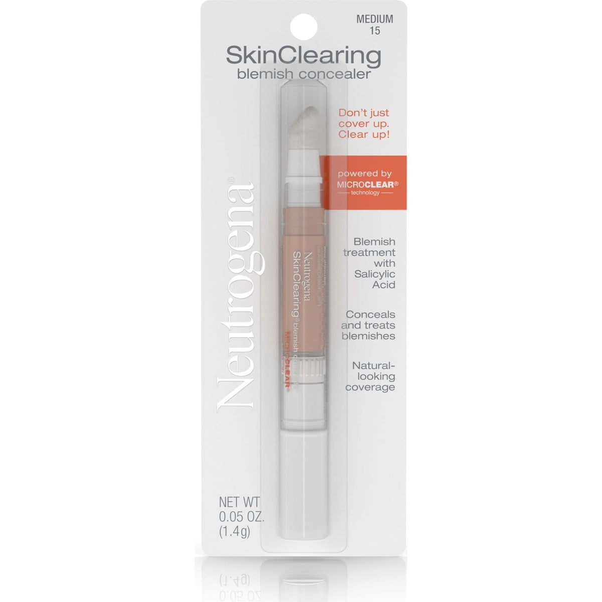 Neutrogena SkinClearing Blemish Concealer in Medium, 0.05 oz, features salicylic acid for blemish treatment and natural coverage.