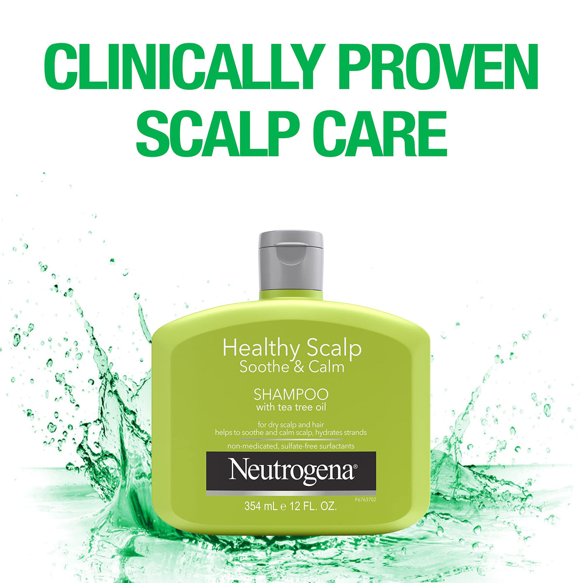 Neutrogena Soothing Calming Shampoo in a vibrant green bottle, clinically proven, 100% genuine product for healthy scalp care.