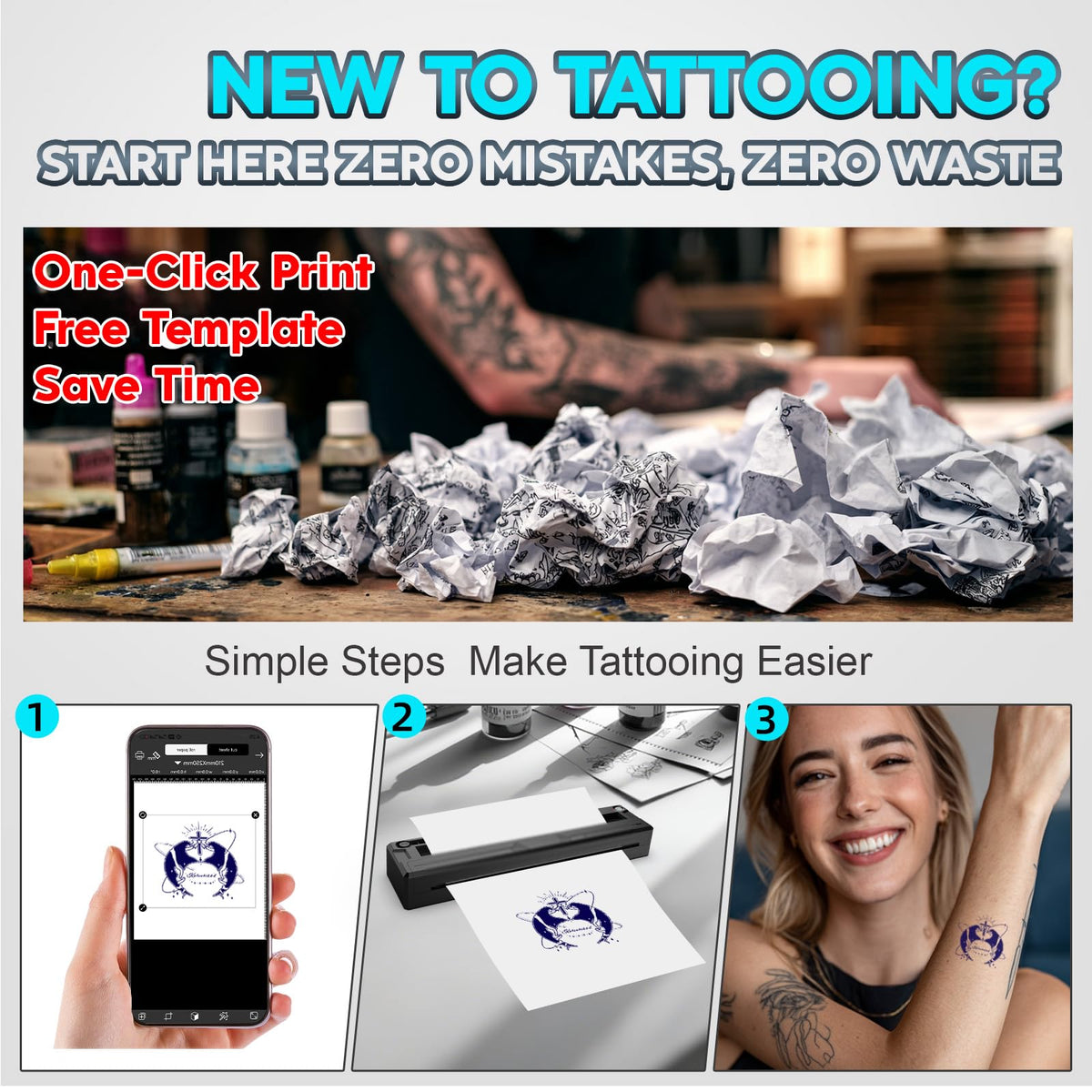 Discover the Tattoo Stencil Printer Wireless Kit, specially curated by Curat Cart for effortless tattooing with zero mistakes. Save time.