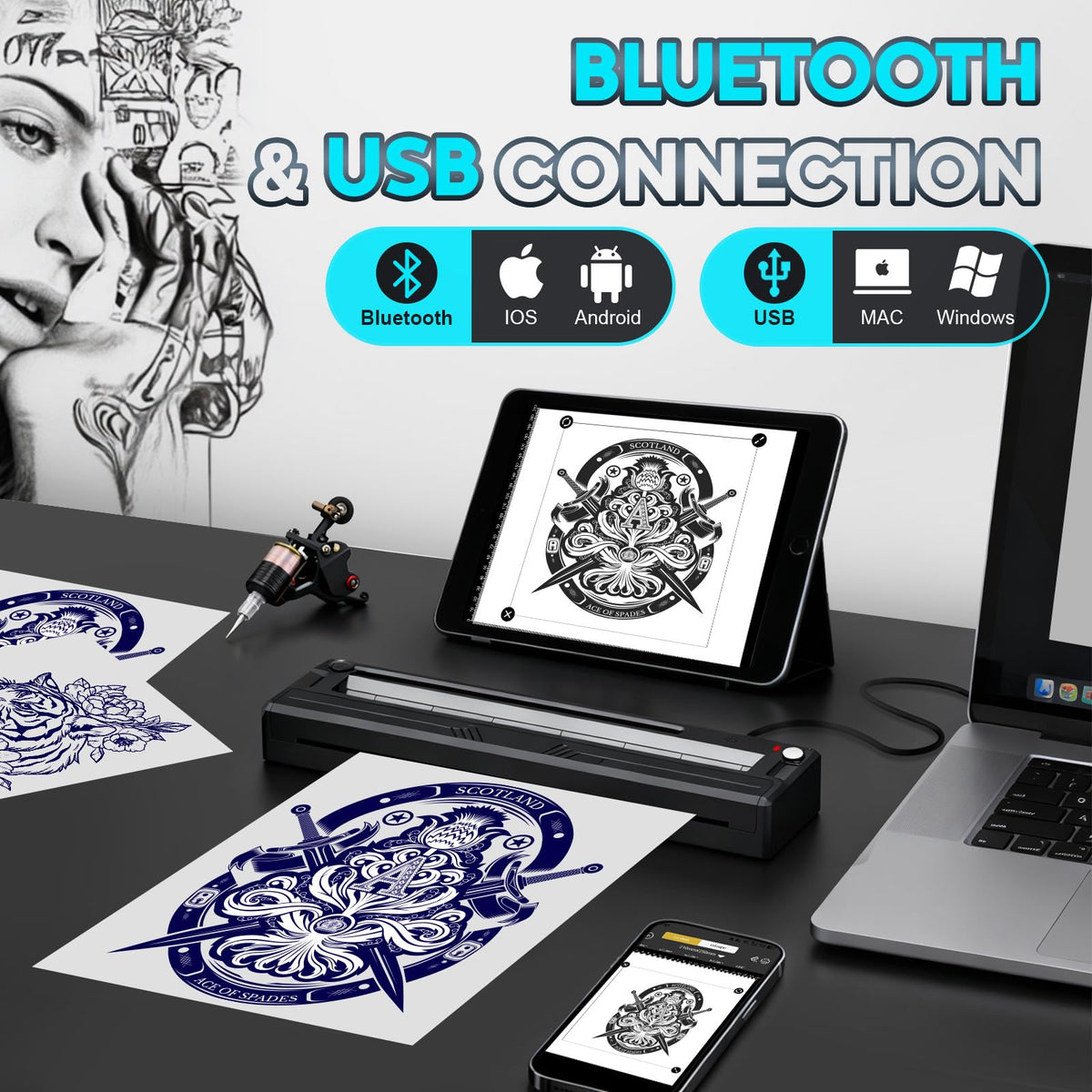 Experience premium imported Tattoo Stencil Printer Wireless Kit for effortless designs. Available at Curat Cart.