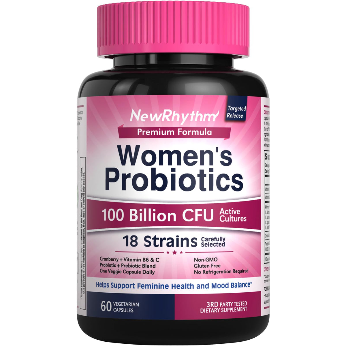 NewRhythm Probiotics for Women offers 100 billion CFU from 18 strains. A premium import for feminine health, available at Curat Cart.