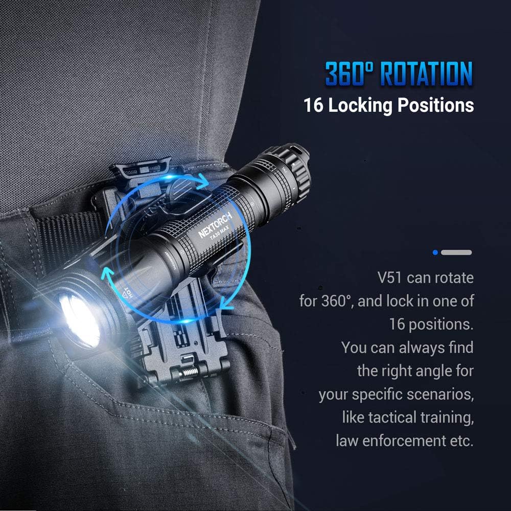 NEXTORCH V51 Tactical Flashlight offers 360° rotation and 16 locking positions for versatile use. Premium import available at Curat Cart.
