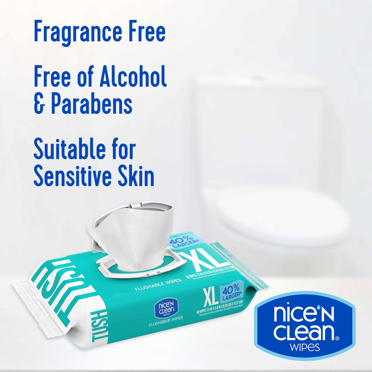 Nice 'N CLEAN Flushable Wipes are fragrance-free, alcohol-free, and suitable for sensitive skin. Perfect for daily use, available at Curat Cart.
