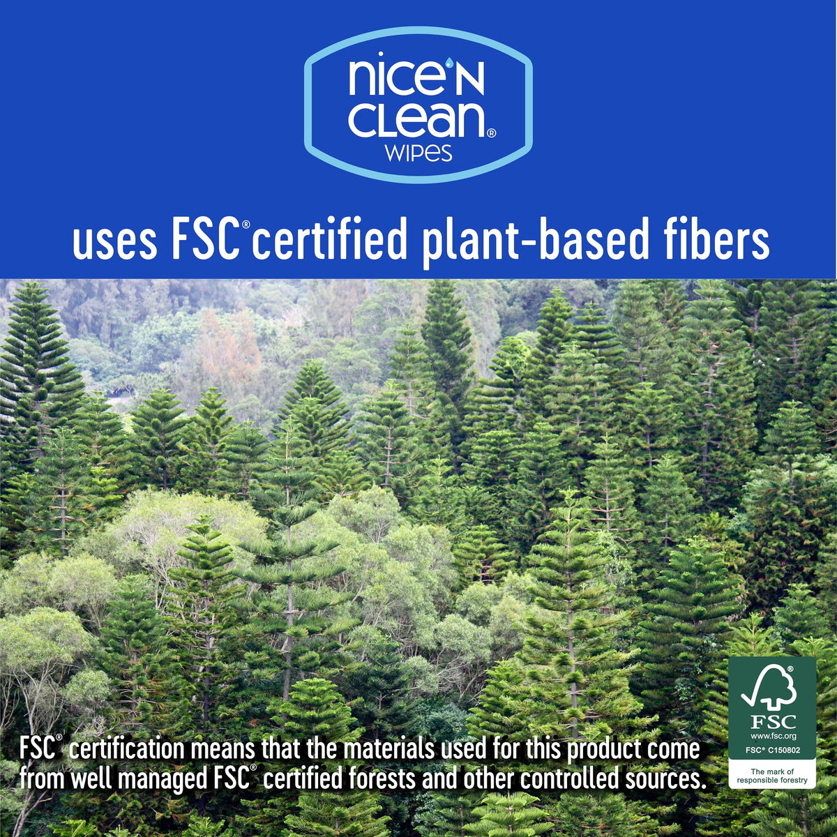 Nice 'N CLEAN Flushable Wipes feature premium imported plant-based fibers. Available at Curat Cart for a refreshing clean.