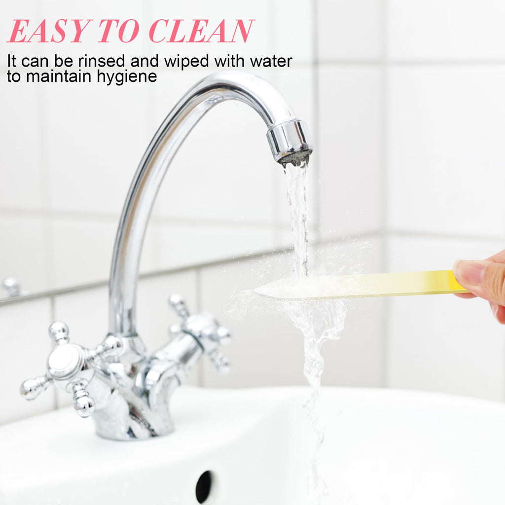 NICEMOVIC 6 Pack Glass Nail File shown being rinsed under tap. Easy to clean for hygiene. Order online today.