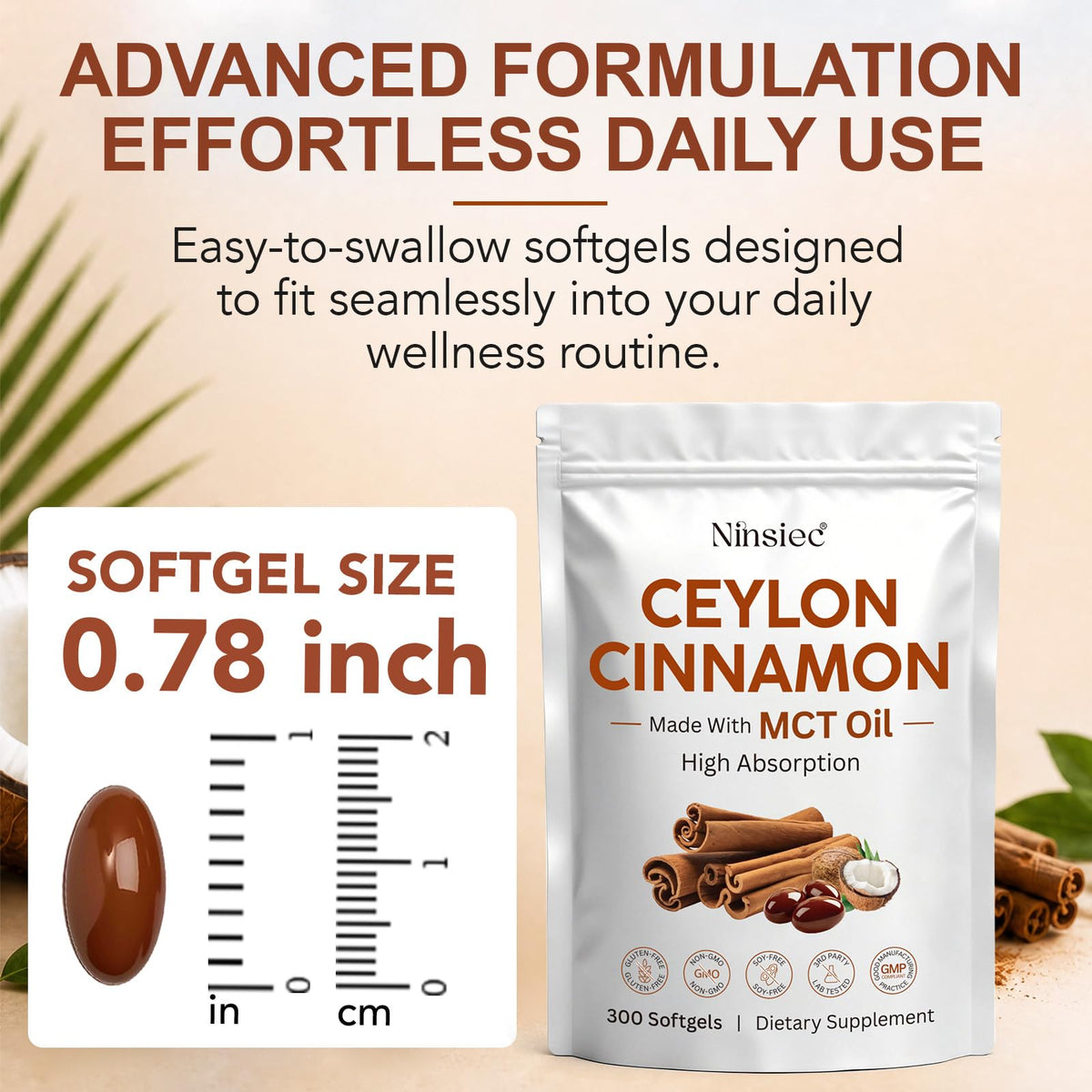 Discover Ninsiec Ceylon Cinnamon with MCT Oil, specially curated by Curat Cart for your daily wellness routine.