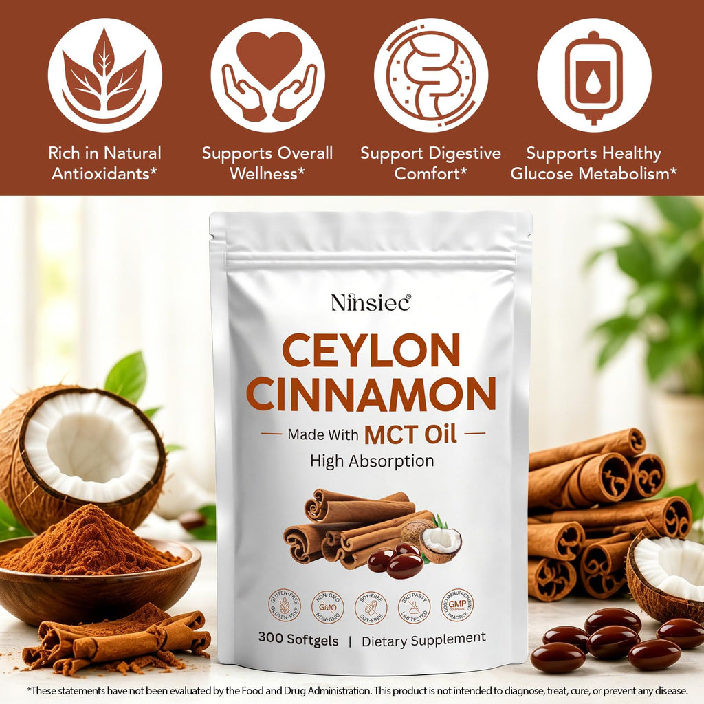 Ninsiec Ceylon Cinnamon with MCT Oil offers 100% authenticity, promoting wellness and digestive comfort. Available at Curat Cart.