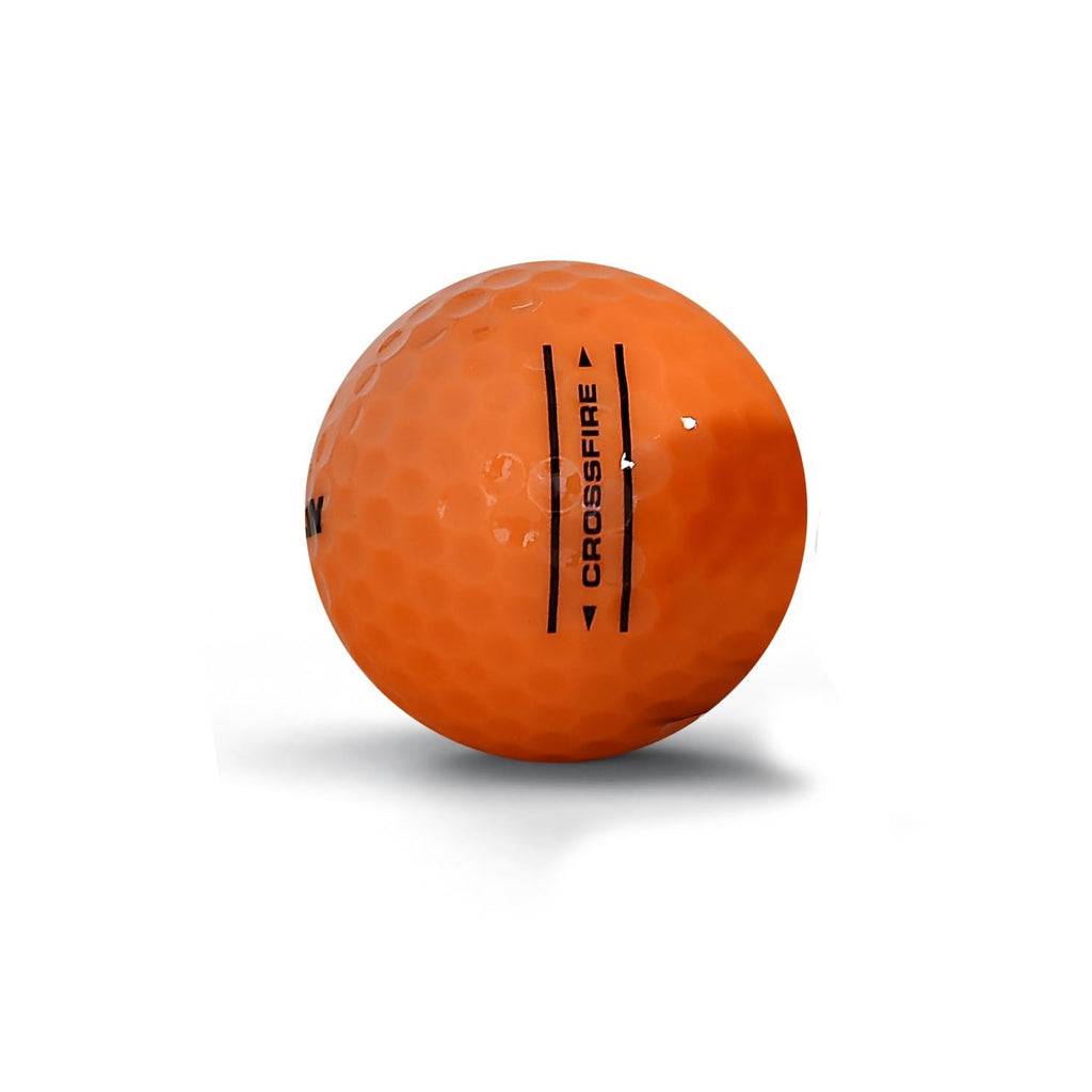 Premium NITRO Crossfire Golf Balls in high-quality finish, showcasing vibrant orange color and unique dimpling for optimal performance. Available at Curat Cart.