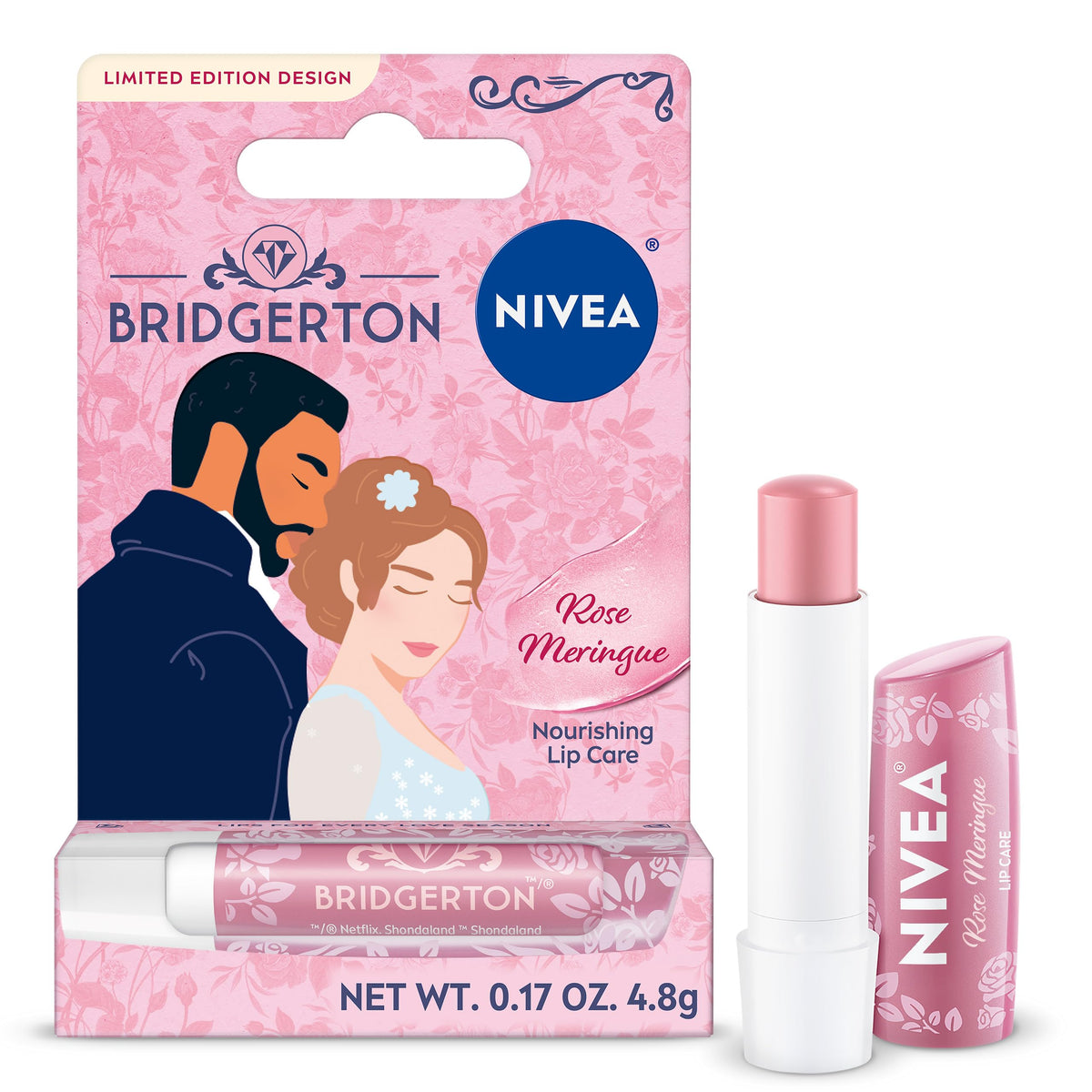 Limited edition NIVEA Fruity Tinted Lip Balm featuring Bridgerton design, nourishing lip care. Verified by CuratCart.