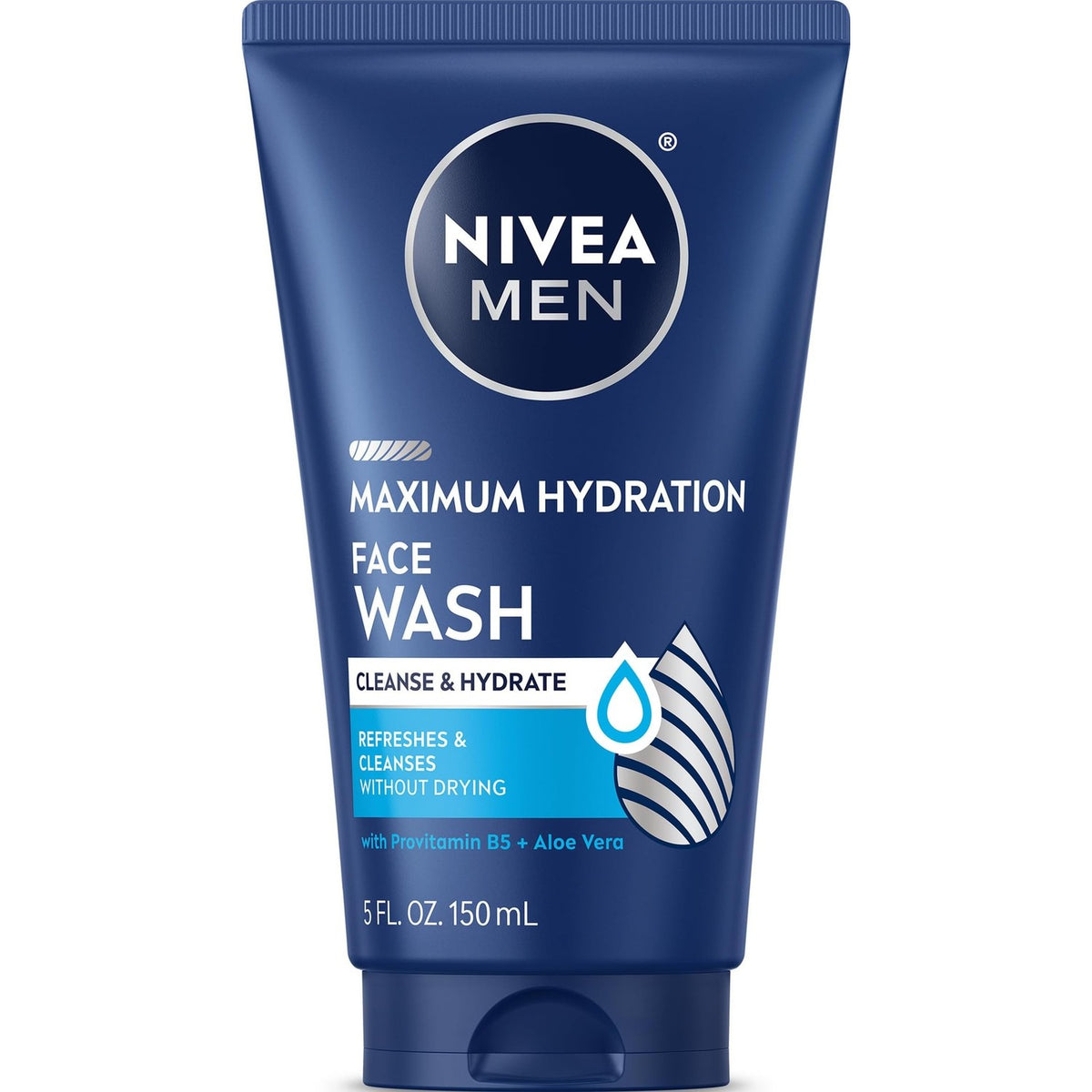 NIVEA MEN Hydration Face Wash tube featuring original packaging with aloe vera, designed for maximum cleansing and hydration.