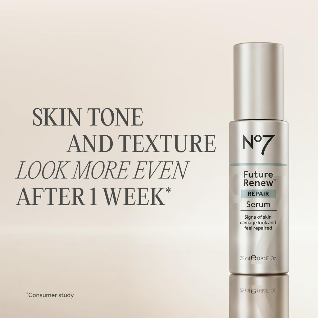 No7 Future Renew Damage Reversal Anti-Aging Serum, a premium serum for even skin tone and repair, globally favored.