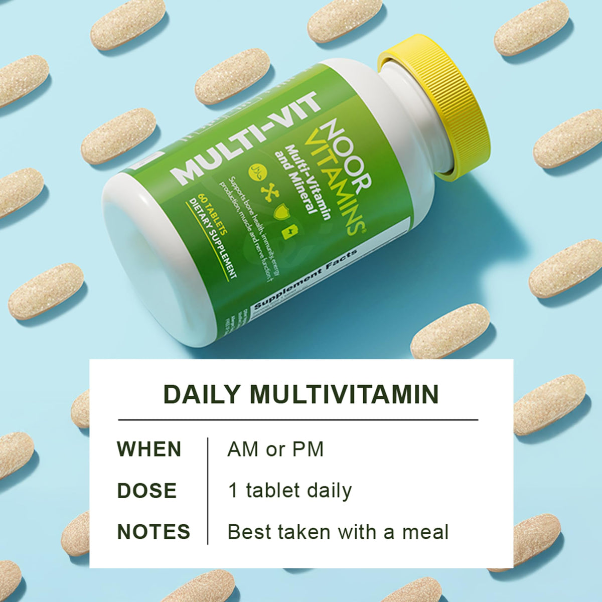 Noor Vitamins Daily Multivitamin in official packaging offers essential nutrients. Available at Curat Cart for optimal health benefits.