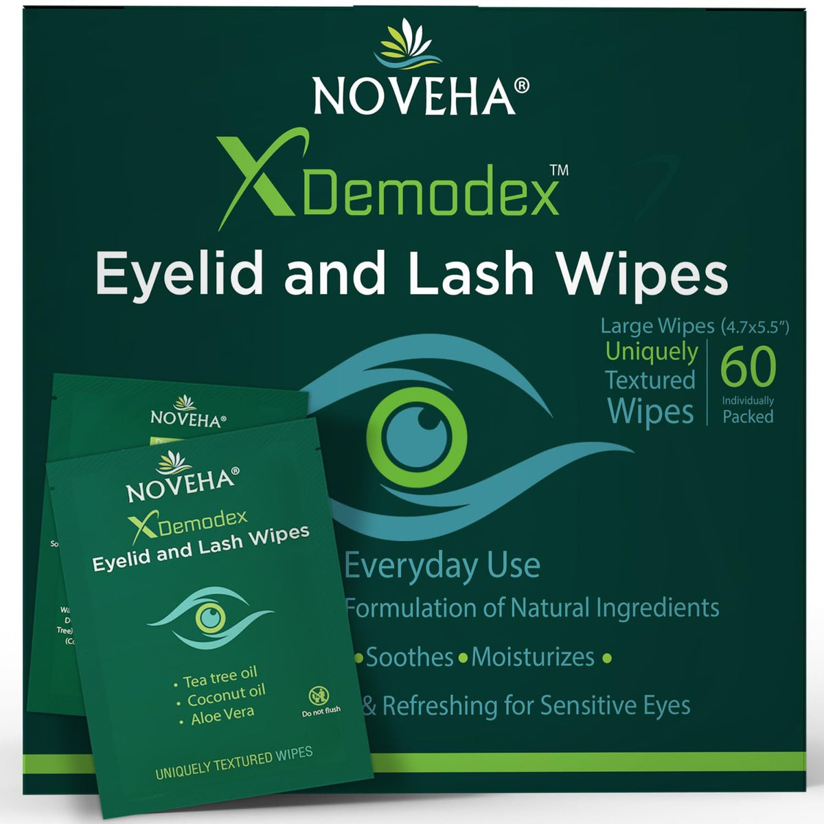 Discover NOVEHA Eyelid & Lash Wipes, 100% genuine, soothing wipes with tea tree oil and aloe vera for sensitive eyes.