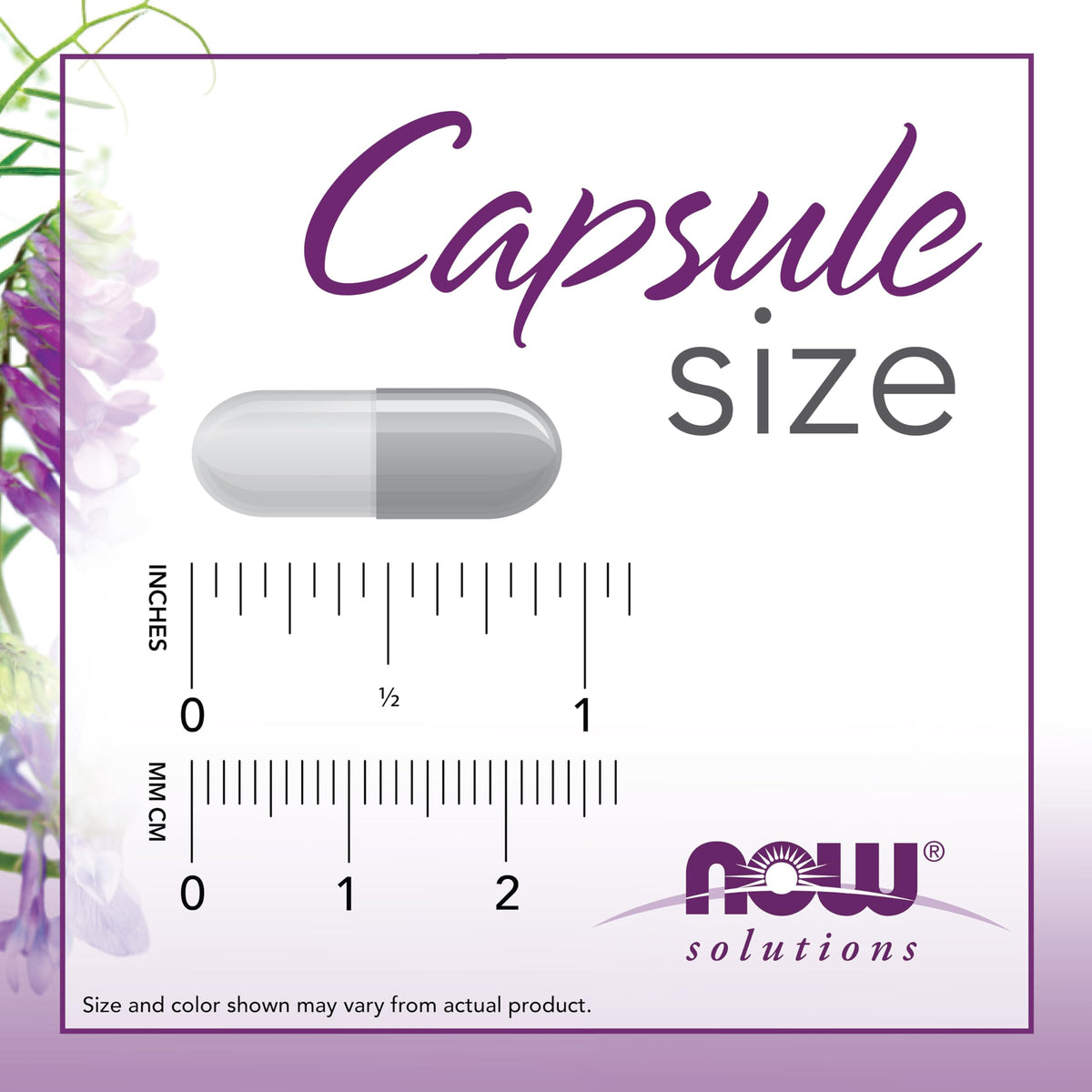 NOW Foods Glutathione Skin Brightener capsule size guide, showcasing accurate dimensions and original packaging details.