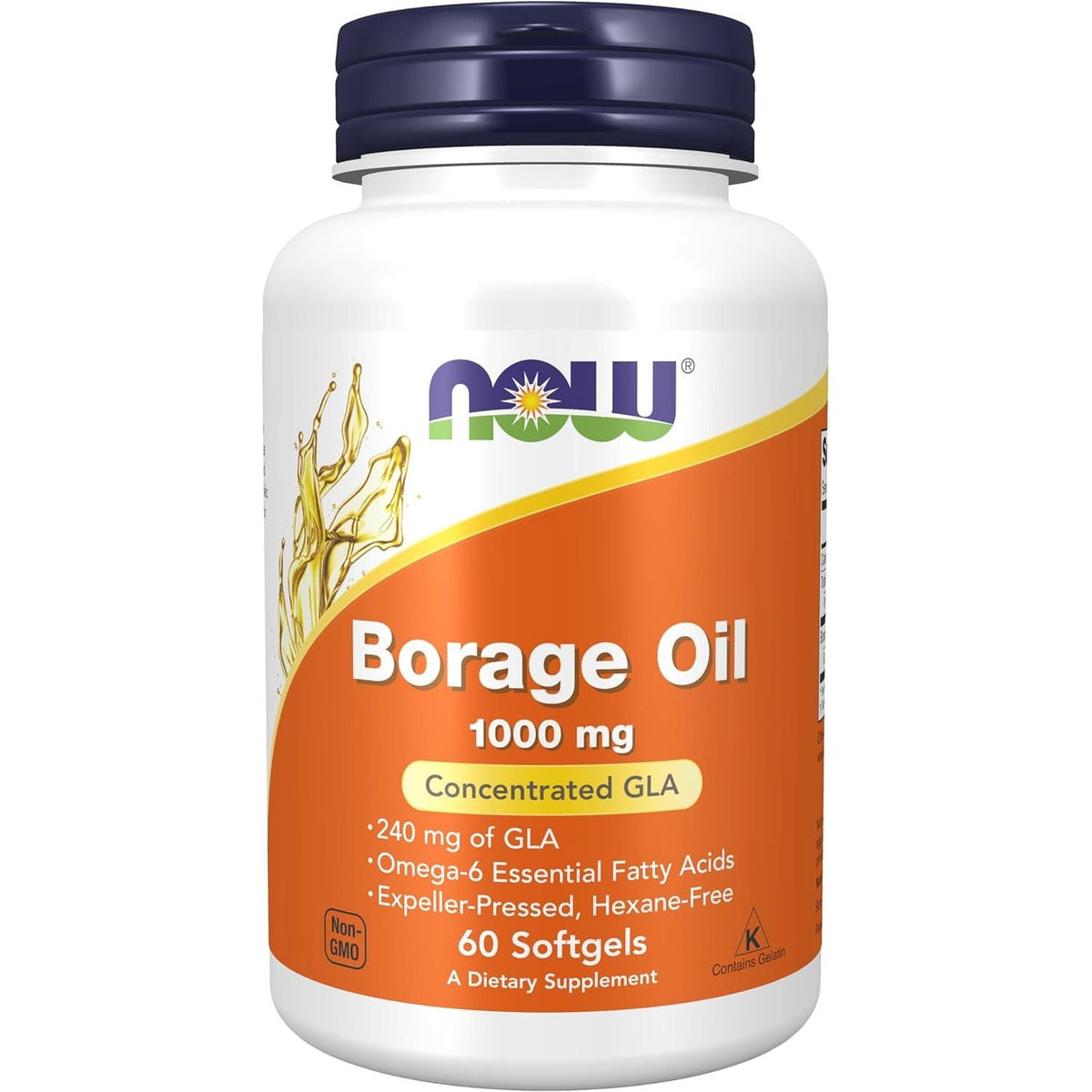Premium imported NOW Foods Borage Oil 1000 mg, featuring 240 mg GLA in 60 softgels. Non-GMO and hexane-free.