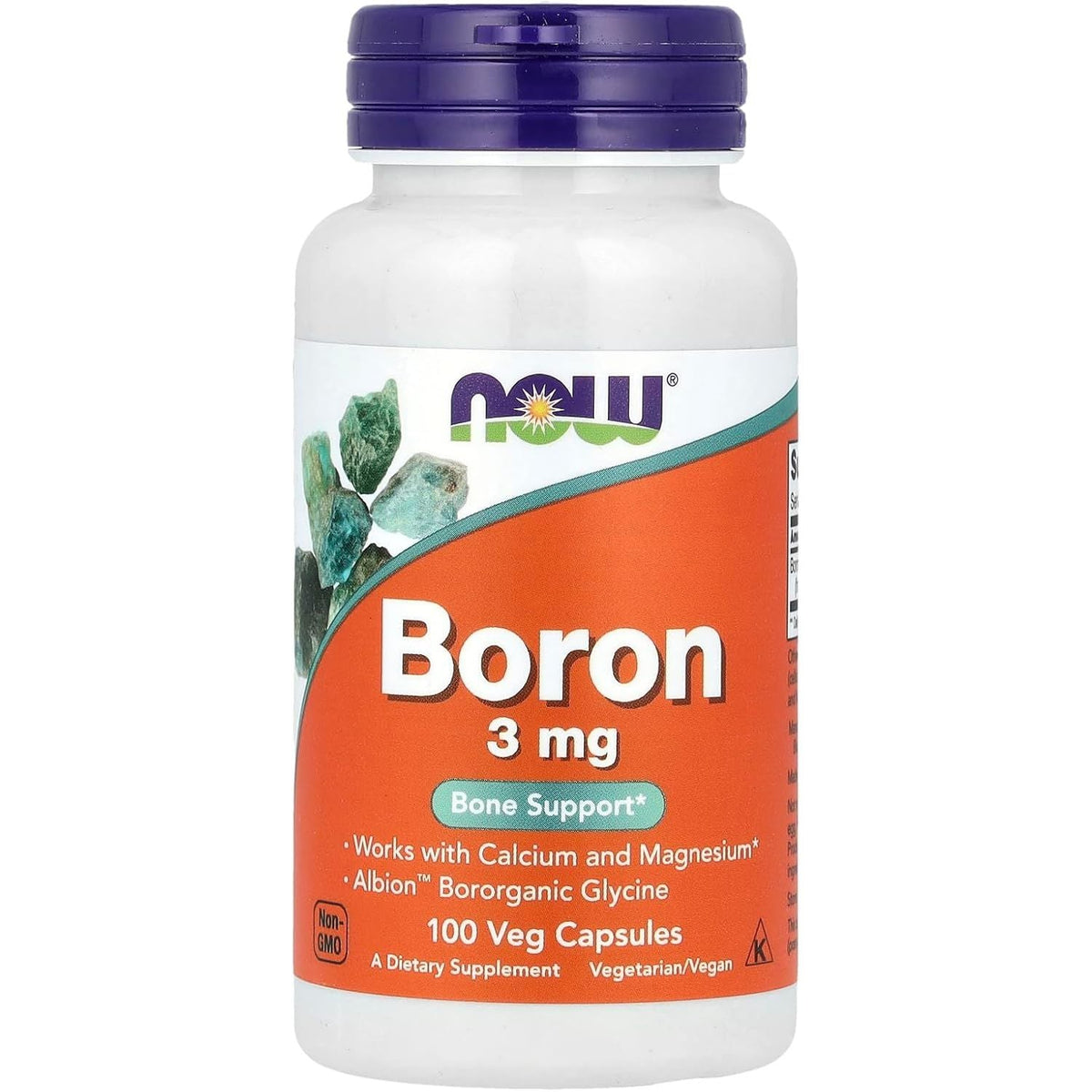 NOW Supplements Boron 3 mg for bone support, 100 veg capsules. Verified by CuratCart for quality assurance.