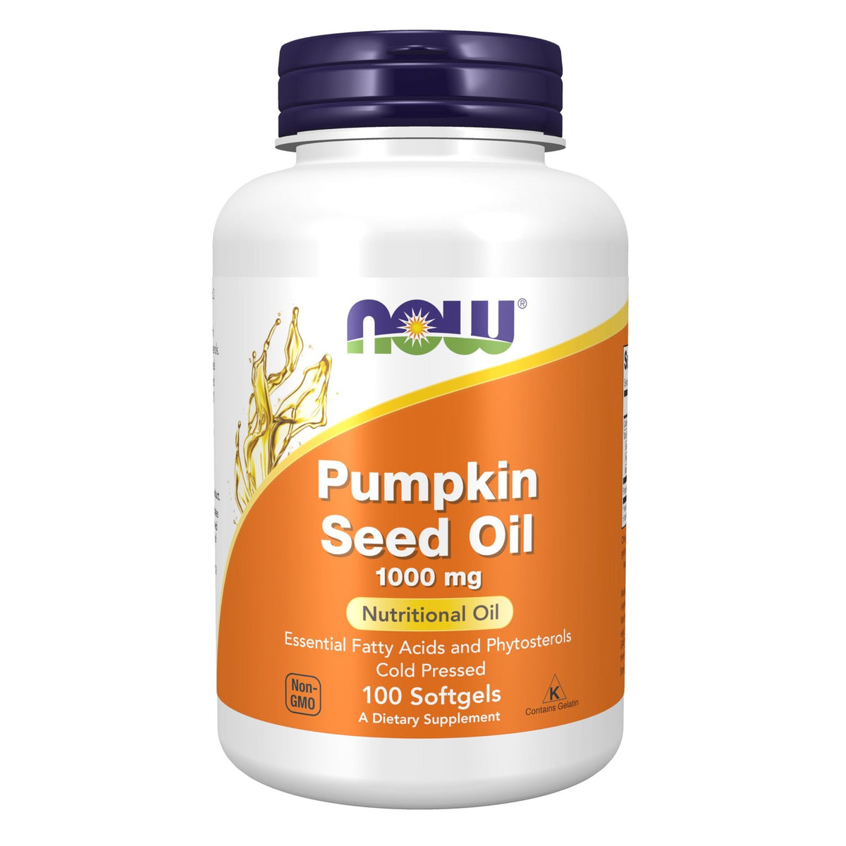100% Genuine NOW Supplements Pumpkin Seed Oil, 1000 mg, cold-pressed nutritional oil in 100 softgels.