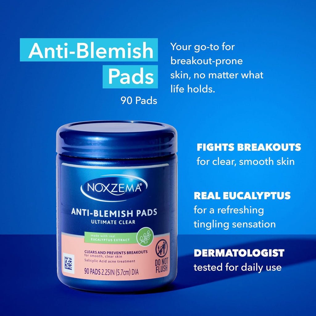 Noxzema Ultimate Clear Pimple Patches, 90 pads, clean and prevent breakouts with eucalyptus extract. Dermatologist tested.