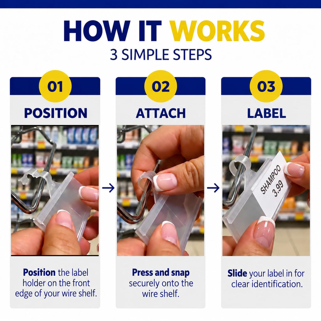 Discover NuBliss Wire Shelf Label Holders, specially curated by Curat Cart for easy product identification and organization.