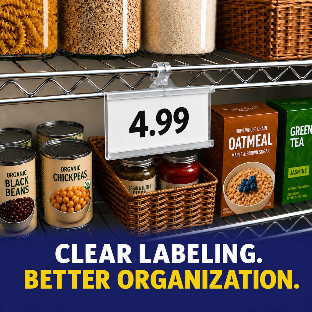NuBliss Wire Shelf Label Holders in official packaging, designed for clear labeling and better organization. Available at Curat Cart.
