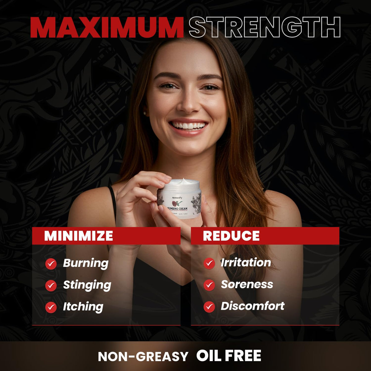 Maximum Strength Numbing Cream in premium packaging, designed to minimize burning and irritation. Available at Curat Cart.