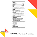 NUMSTAT Antiseptic Numbing Wipes in official packaging, designed for quick relief from needle pain. Available at Curat Cart.