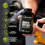 NutraBio Growth Peptides Muscle Accelerator in premium imported packaging, featuring vegetarian capsules and clinically dosed formulas. Available at Curat Cart.